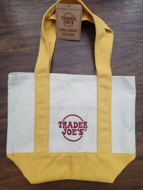 Trader Joe's Mini Canvas Tote Bag - Yellow & Cream